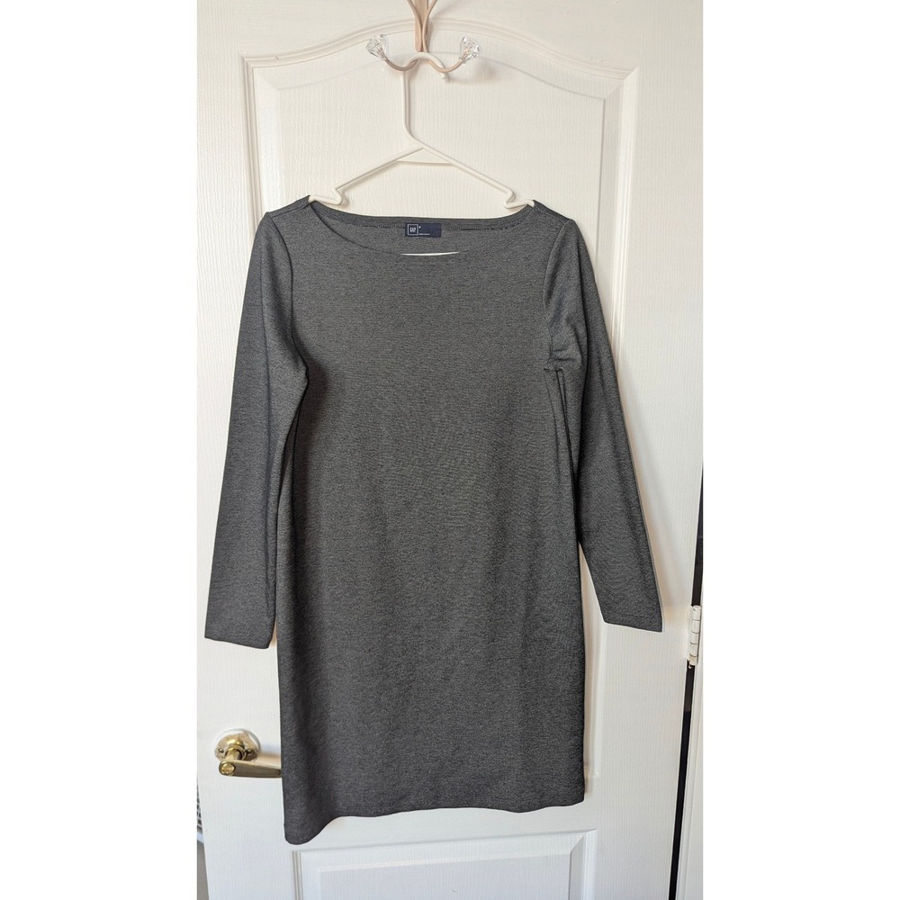 GAP Womens Gray Long Sleeve Boat Neck Shift Knit Dress Heathered Charcoal Small